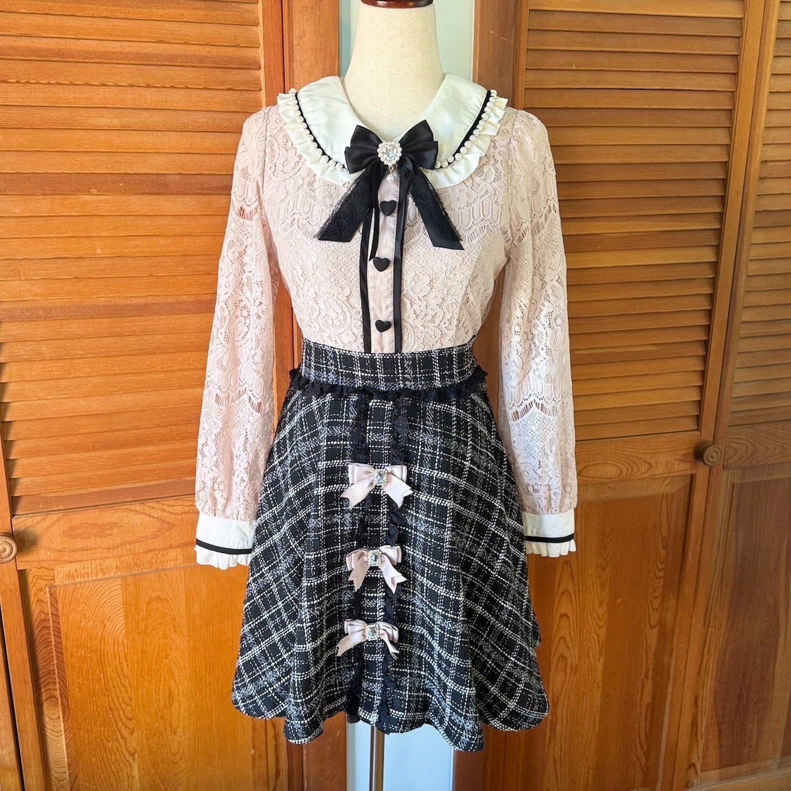 Liz Lisa J-Fashion Jirai Kei Ryosan Dysty Pink Lace & Black Tweed Dress S