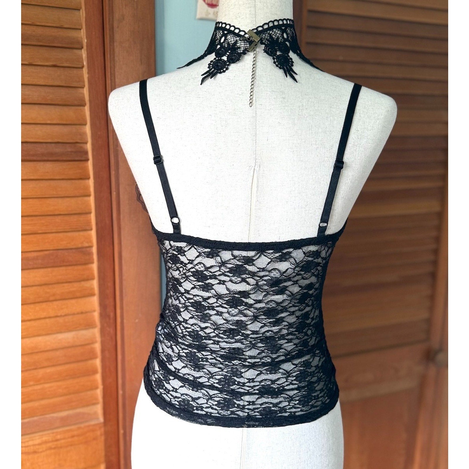 Gothic Lolita Victorian Fairycore Dark Cottage EGL Black Lace Bows Cami Top