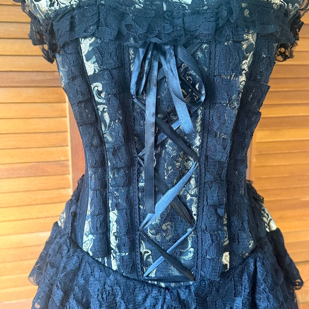 Burleska Gothic Victorian Renaissance Cabaret Golden Brocade Lace Corset Dress