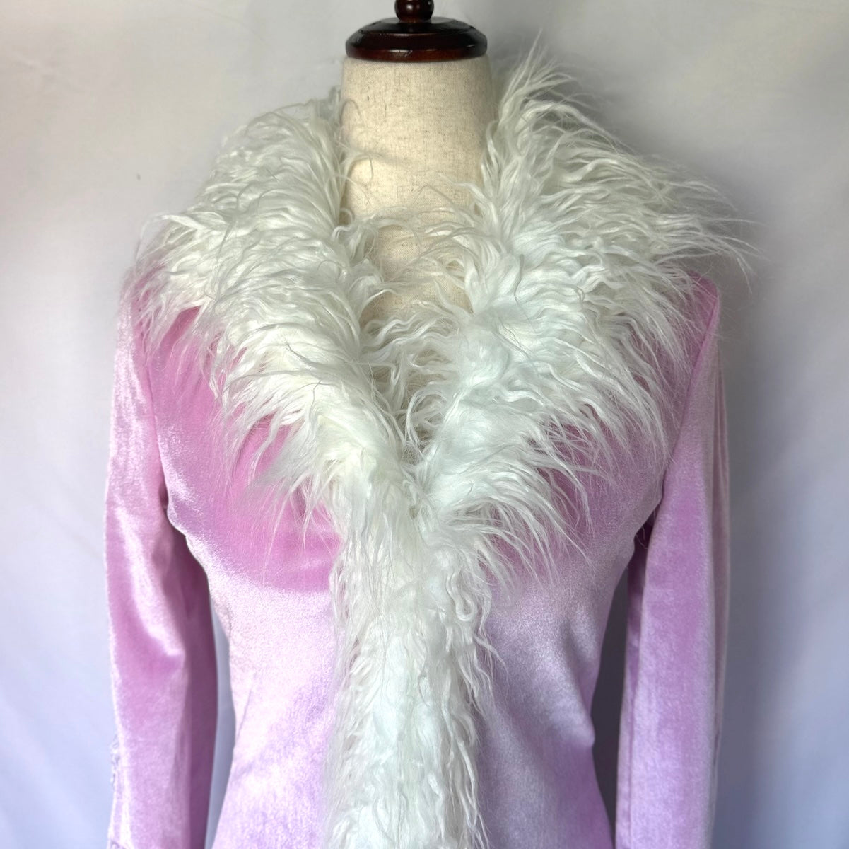 Dolls Kill Whimsigoth Victorian Dollcore Embroidered Pink Faux Fur Trim Jacket
