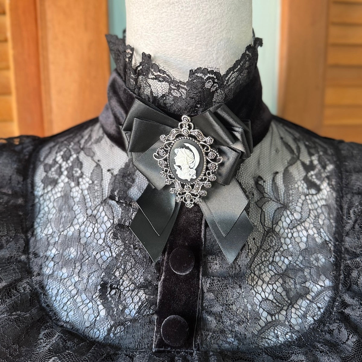 Dolls Kill Ladyhawke Black Velvet High Neck Cameo Dress