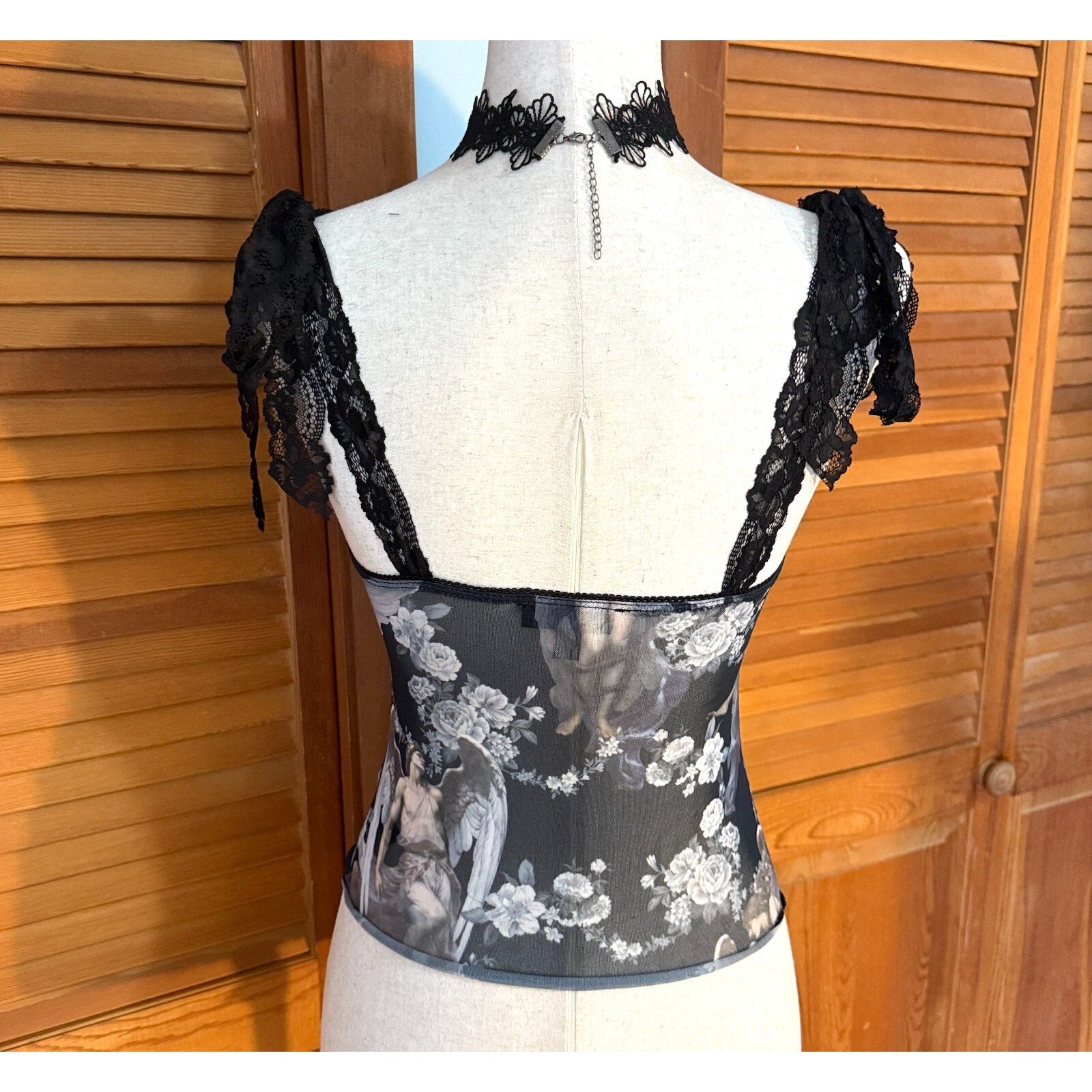 Dolls Kill Gothic Victorian Come My Sweet Angel Floral Lace Strap Cami Top
