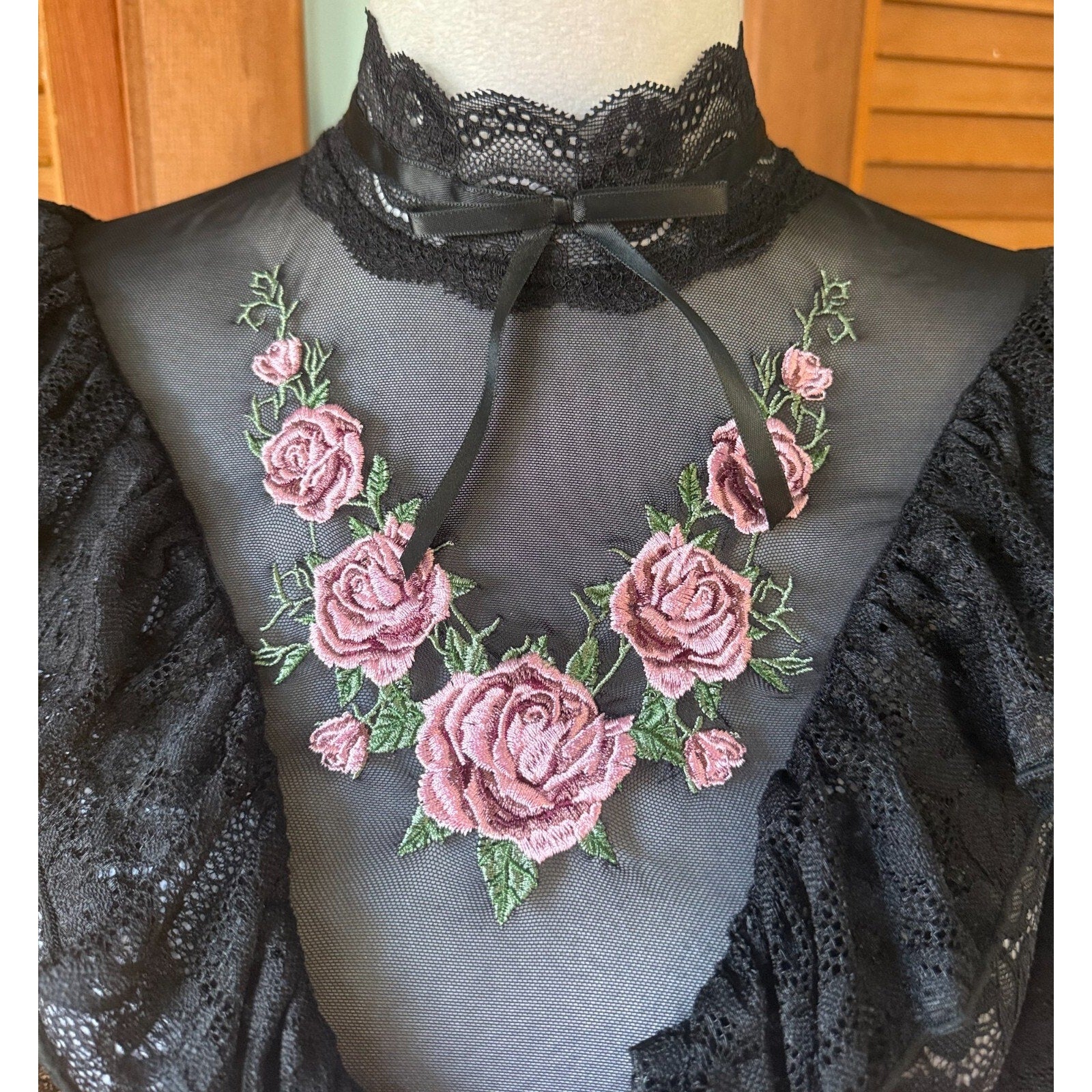 Dolls Kill Garden Goth Gothic Victorian Rose Thorn Black Lace Ruffle Top