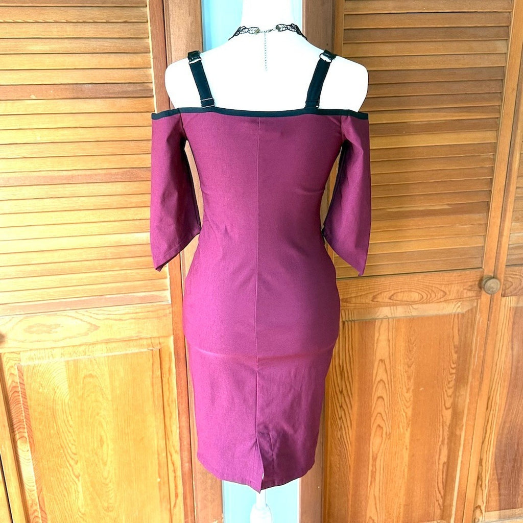 Killstar Punk Goth Cyber Pinup Y2K Sexy Bodicon Burgundy Red & Black Dress XS