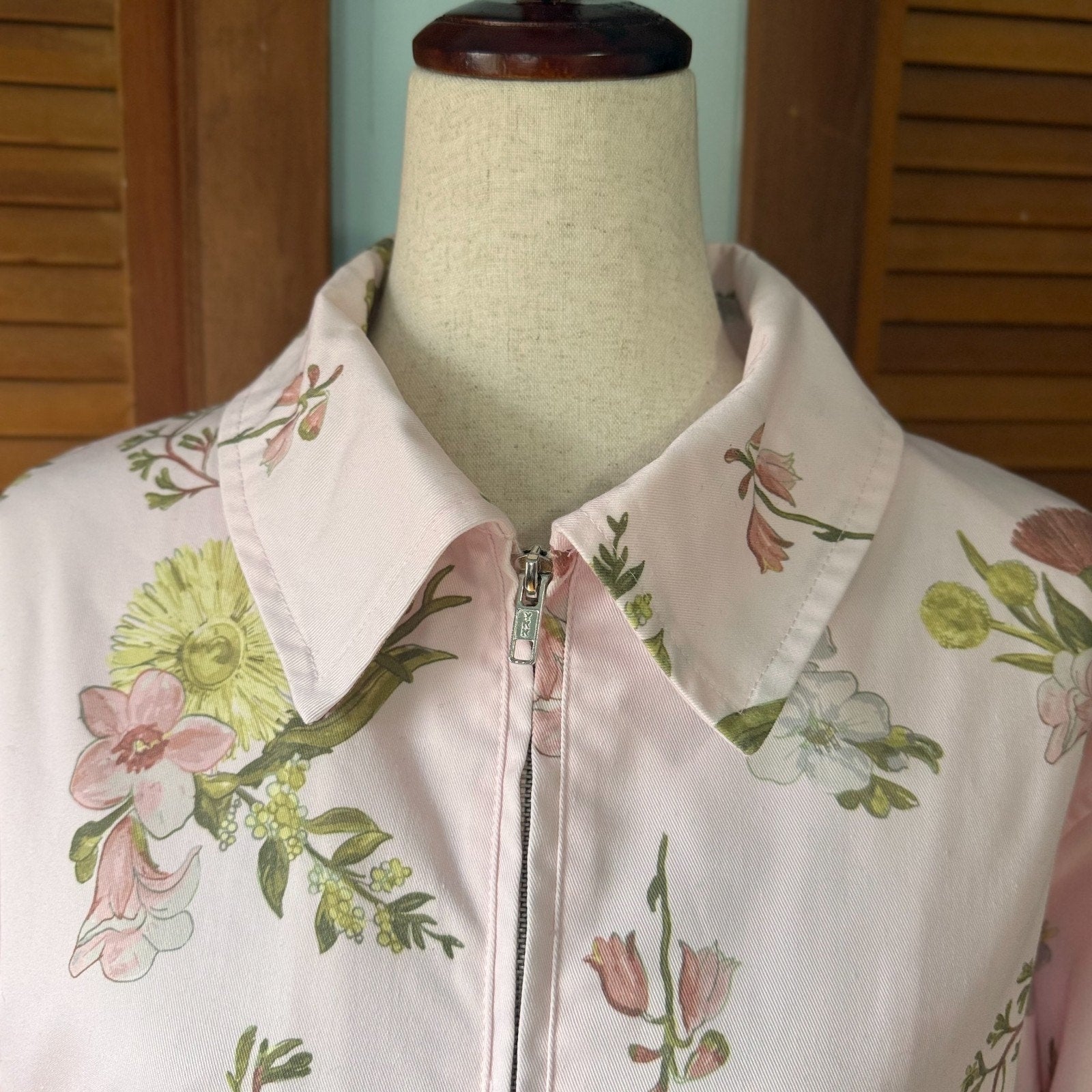 Whimsigoth Victorian Romatic Cottagecore Wild Flowers Pink Light Bomber Jacket L