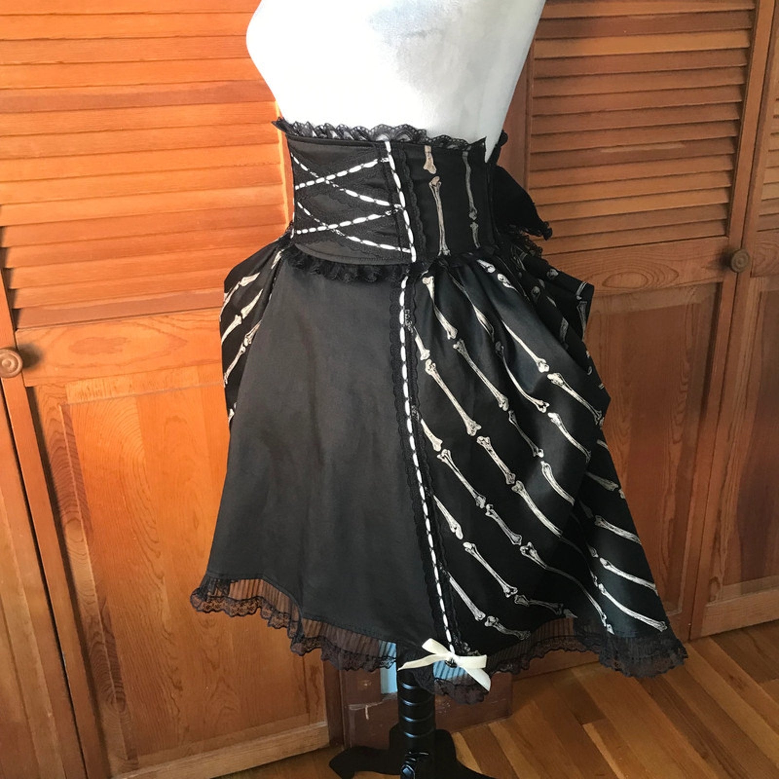 Vintage Lip Service Lolita Bones Gothic Victorian EGL Black Bustle Skirt