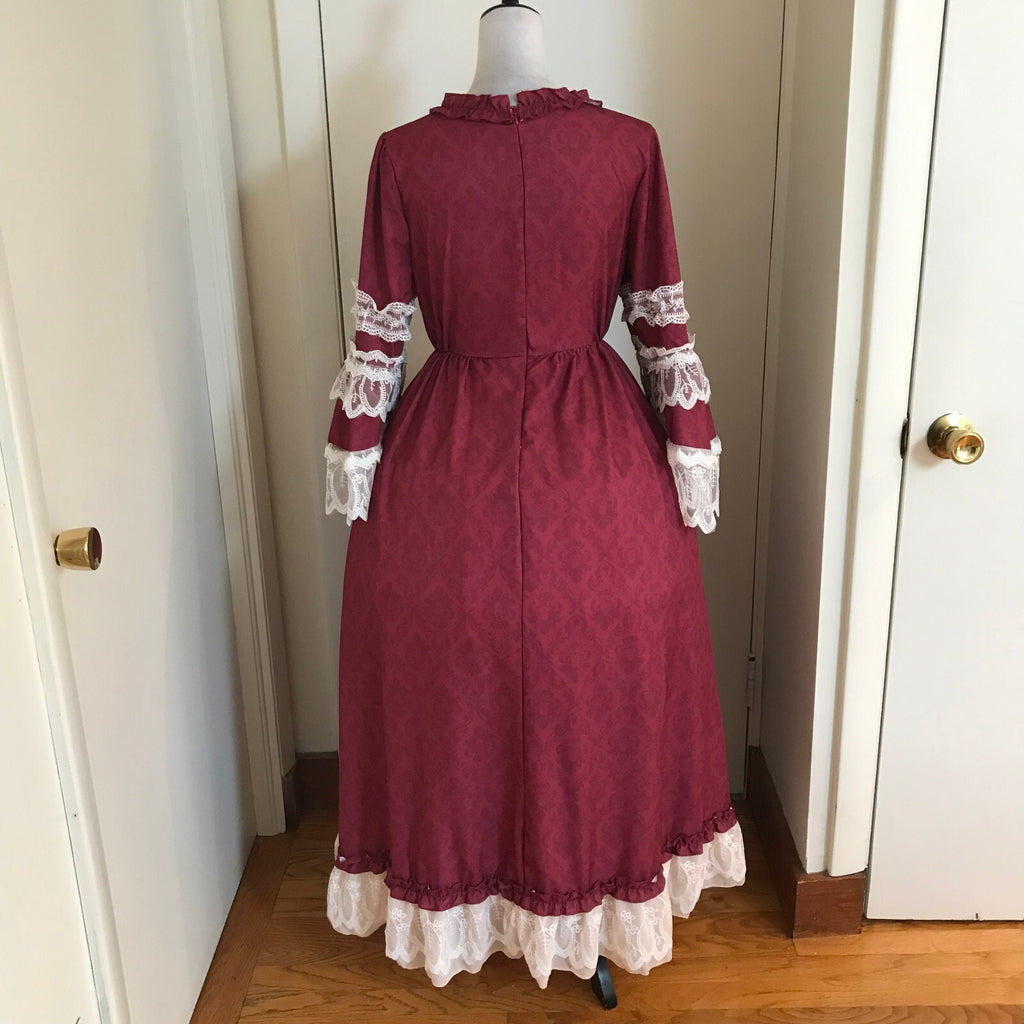 Gothic Victorian Lolita Anime Cosplay Burgundy Ivory Lace Bow Princess Gown