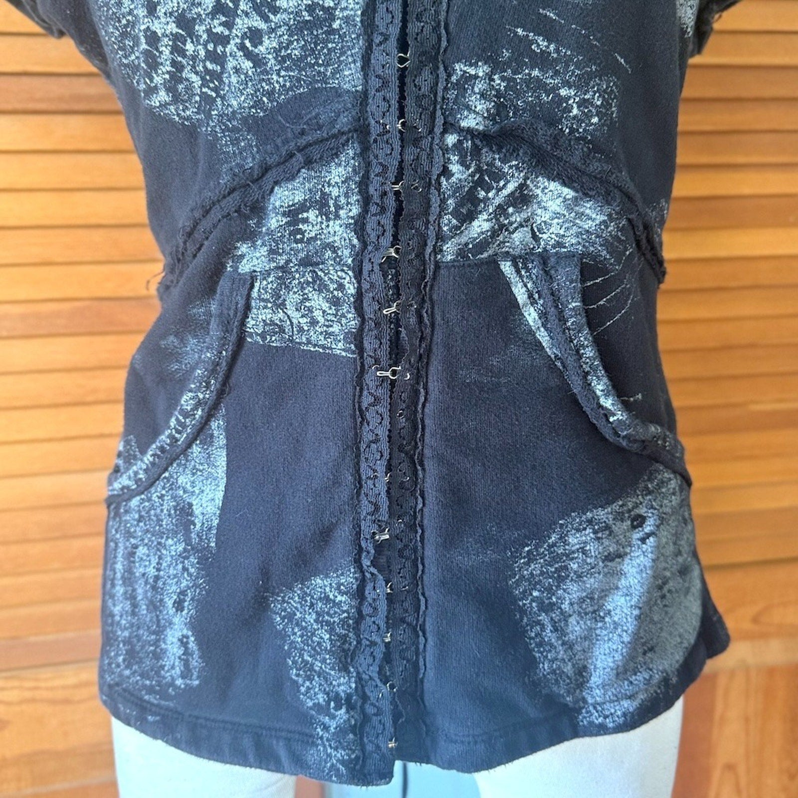 Rare Vintage Lip Service Goth Punk Emo Y2K RIP Corset Back Cotton Hoodie XL