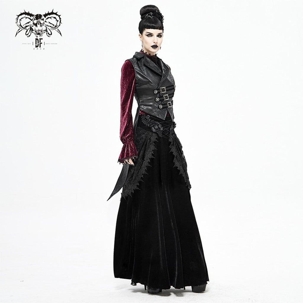 Devil Fashion Gothic Victorian Vkei Black Velvet Flora Queen Long Skirt