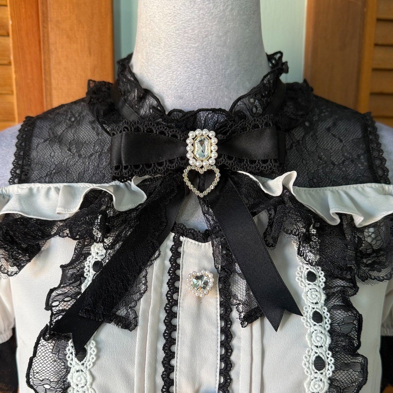 J-fashion Jirai Kei Gyaru Ryosangata Harajuku Pink Black Bow Heart Blouse Top