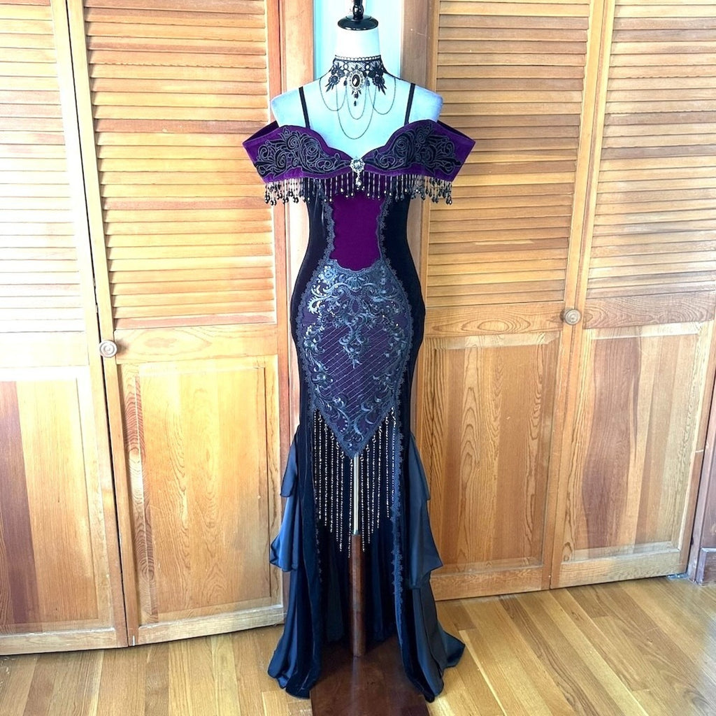 Devil Fashion Gothic Victorian 'Vampire Masquerade' Purple Black Velvet Gown