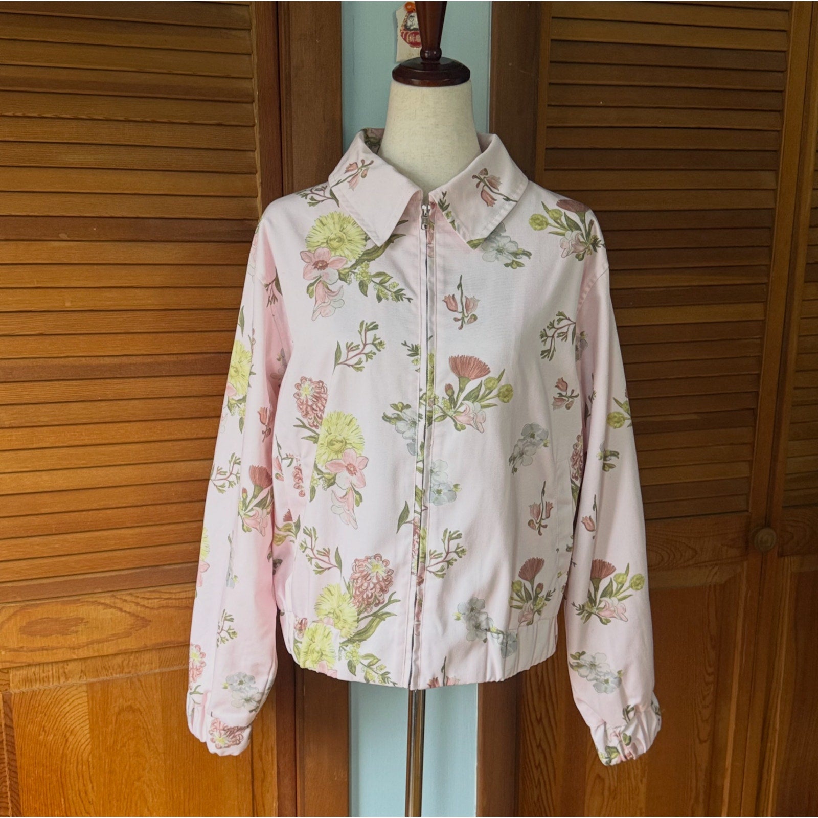 Whimsigoth Victorian Romatic Cottagecore Wild Flowers Pink Light Bomber Jacket L