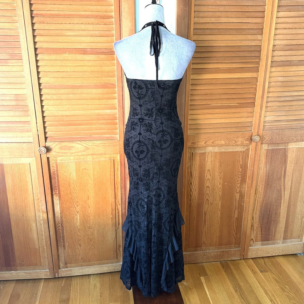 Gothic Victorian Vampire Dark Fairy Torture Garden Black Ruffle & Strap Dress S