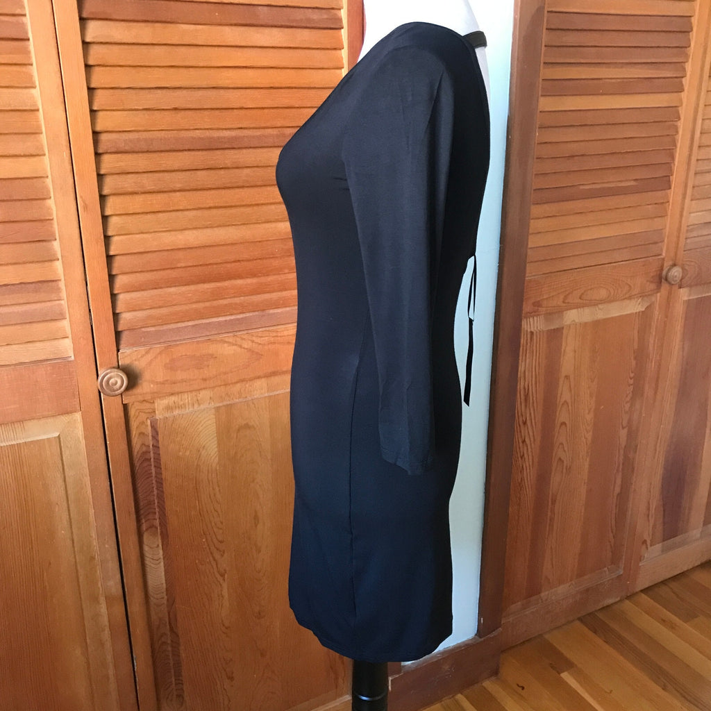Vintage Lip Service Widow Black Leather Straps 3/4 Sleeve Goth Mini Dress XS