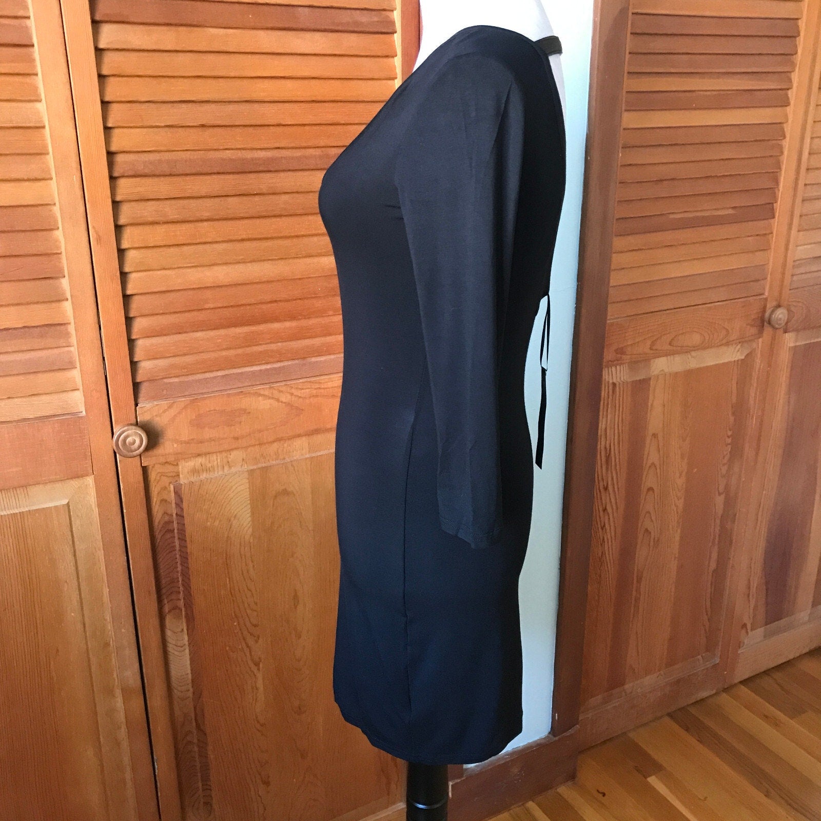 Vintage Lip Service Widow Black Leather Straps 3/4 Sleeve Goth Mini Dress XS
