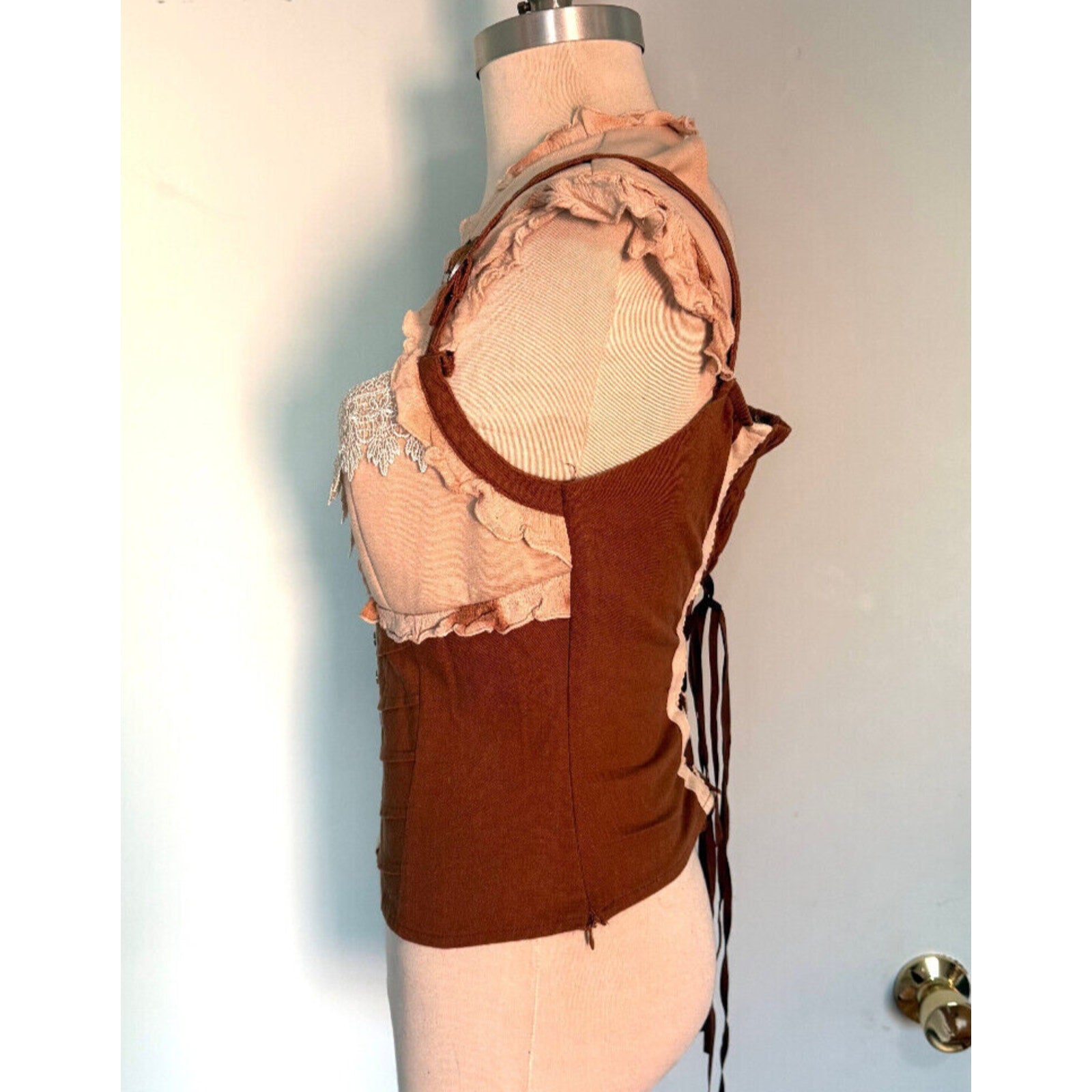 RQ-BL Steampunk Victorian J-fashion Vkei Brown & Ivory Flutter Sleeve Top XL