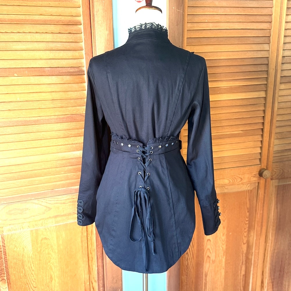 Gothic Victorian Vampire Military Black Tailcoat Jacket S-M