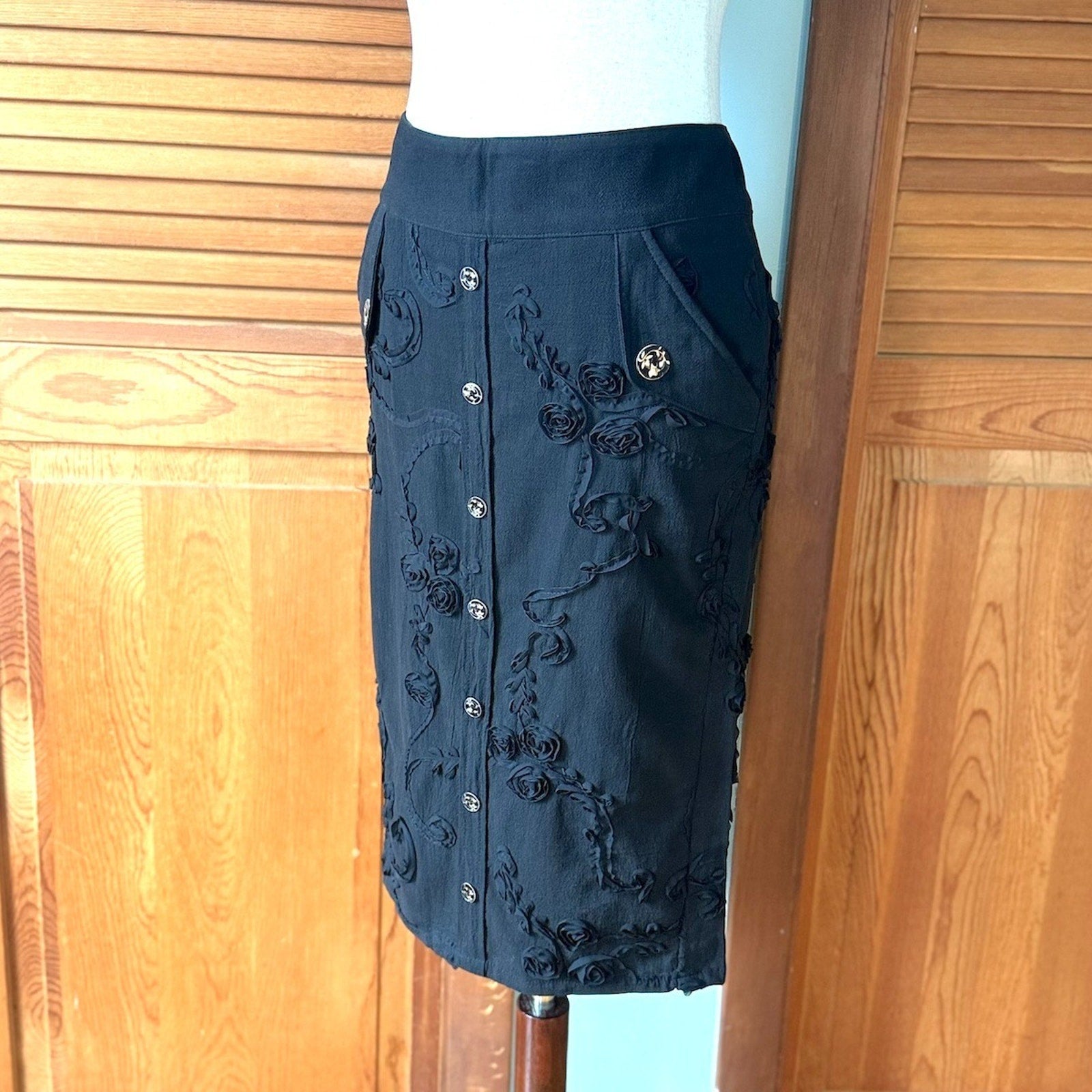 Vintage Lip Service Blacklist Gothic Victorian Swirl Rose Knee Fishtail Skirt S