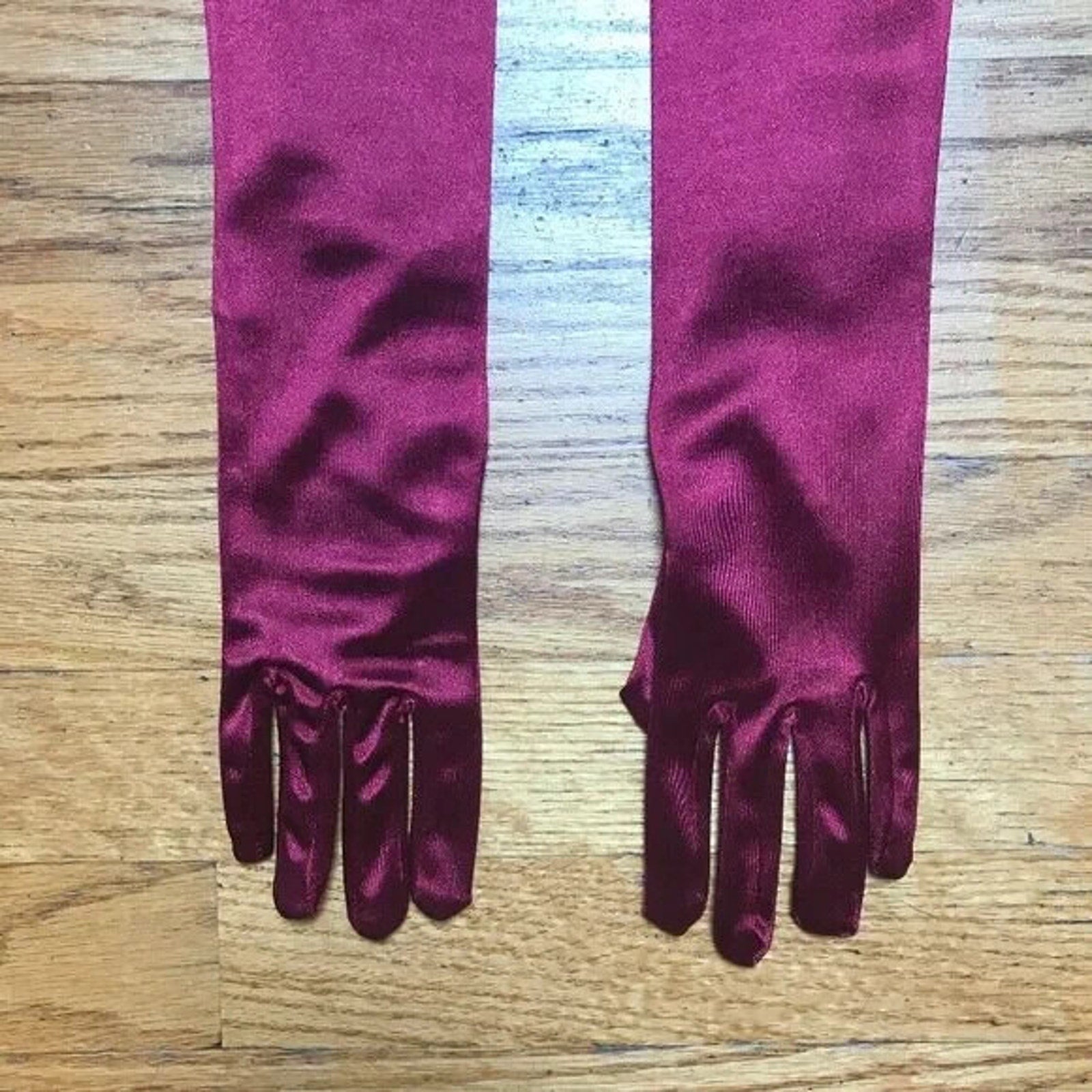 Goth Victorian Steampunk Vampire Satin Opera Length Long Burgundy Red Gloves