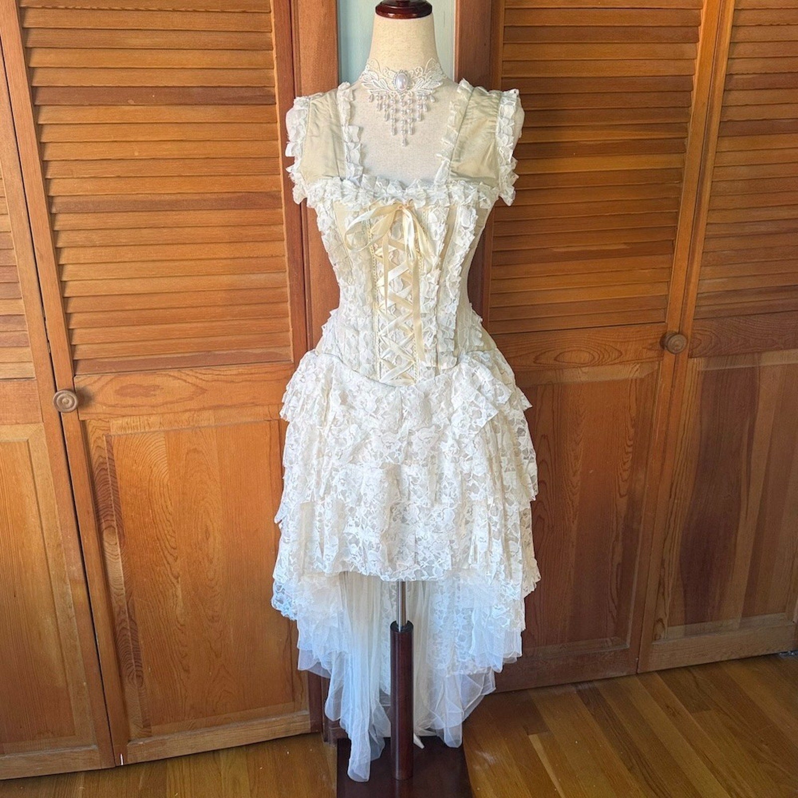Burleska Gothic Victorian Renaissance Cream Taffeta Lace Corset Dress