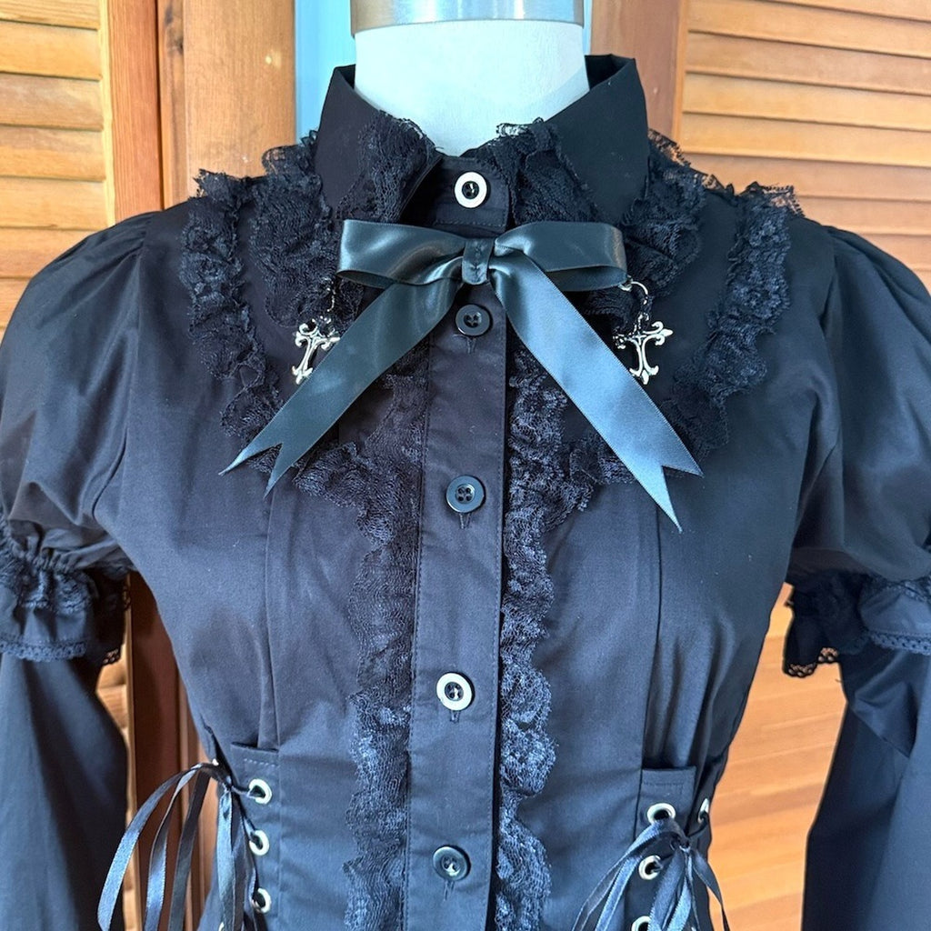 ACDC Rag Gothic Lolita EGL Aristocrat Black Lace-Up Cross Transformer Shirt