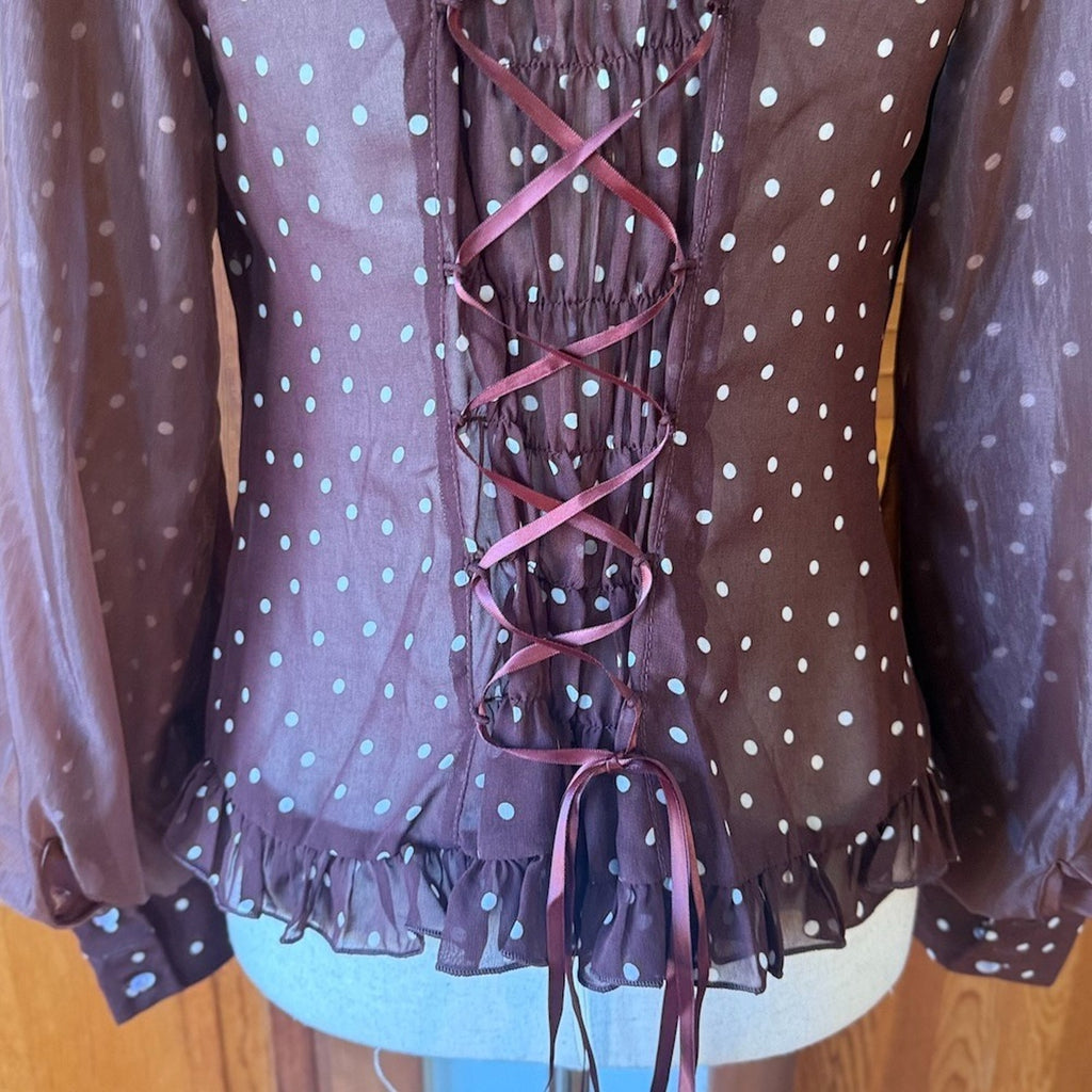 Bodyline J-fashion Gyaru Dollcore Lolita EGL Harjuku Brown Polka Dot Shirt L