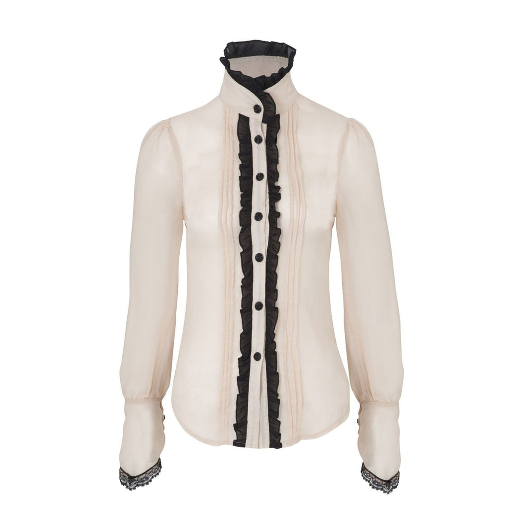 Voodoo Vixen Gothic Steampunk Victorian Aristocrat Sheer Ivory Chiffon Blouse S