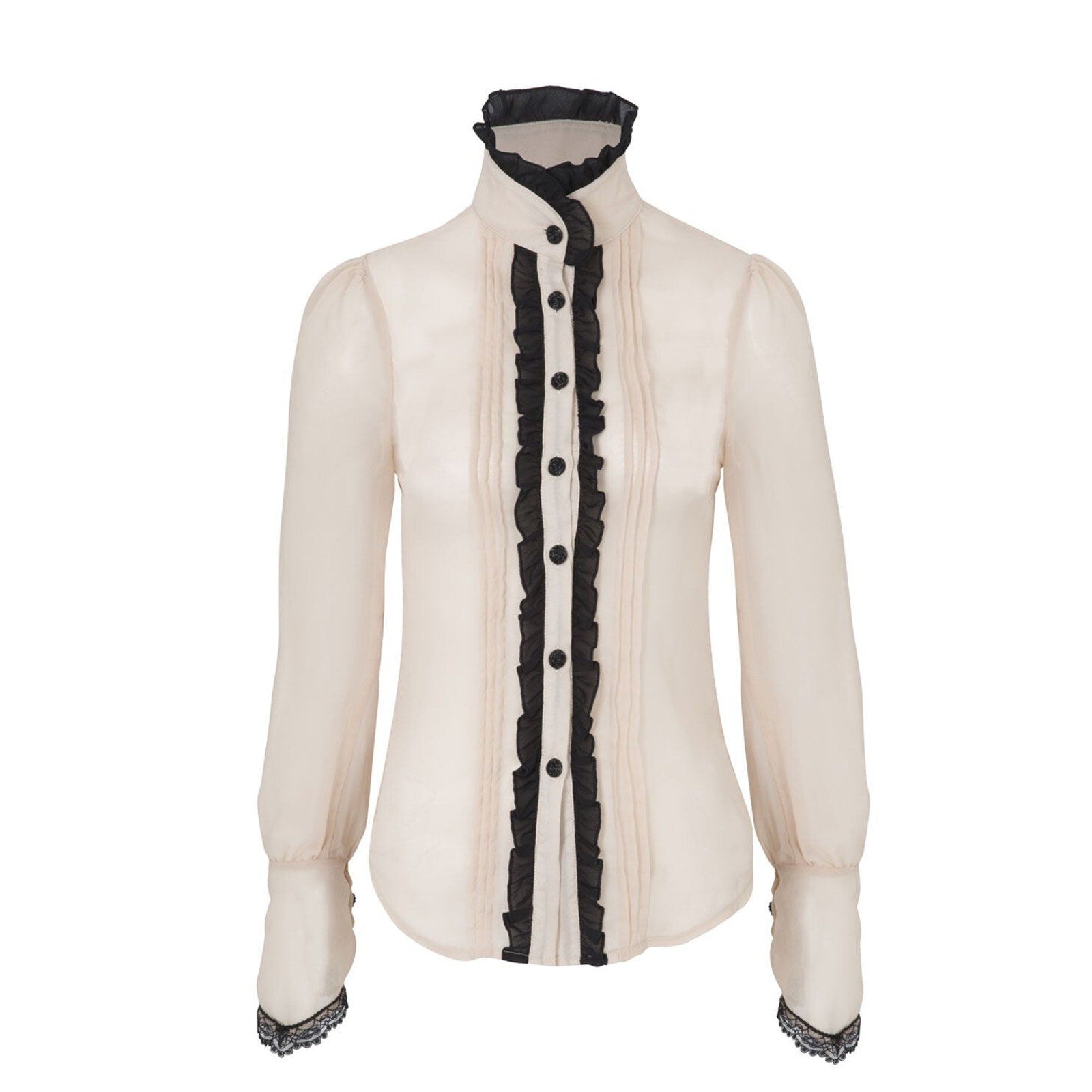 Voodoo Vixen Gothic Steampunk Victorian Aristocrat Sheer Ivory Chiffon Blouse S