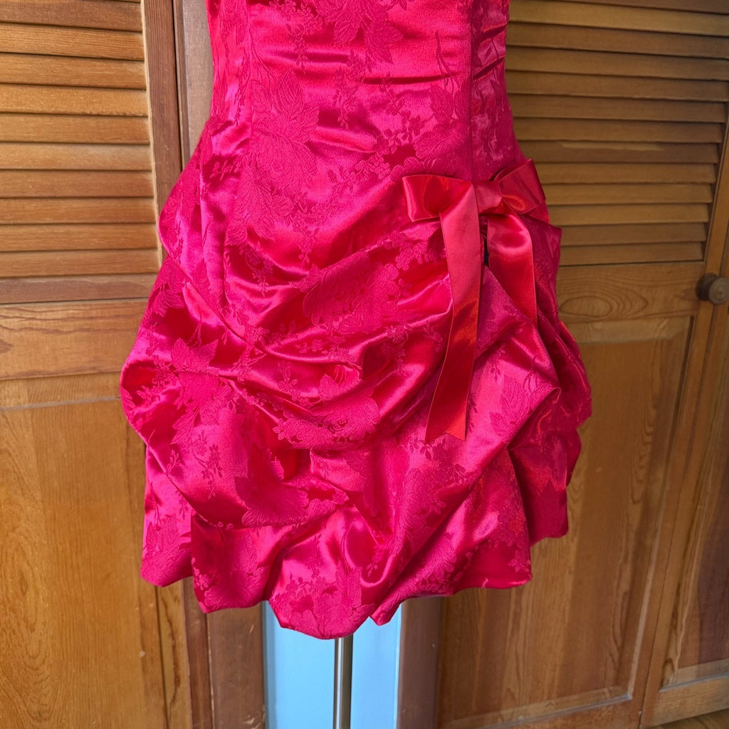 Vintage Burlesque Jessica McClintock Red Brocade Bow Party Cocktail Dress 7 S-M