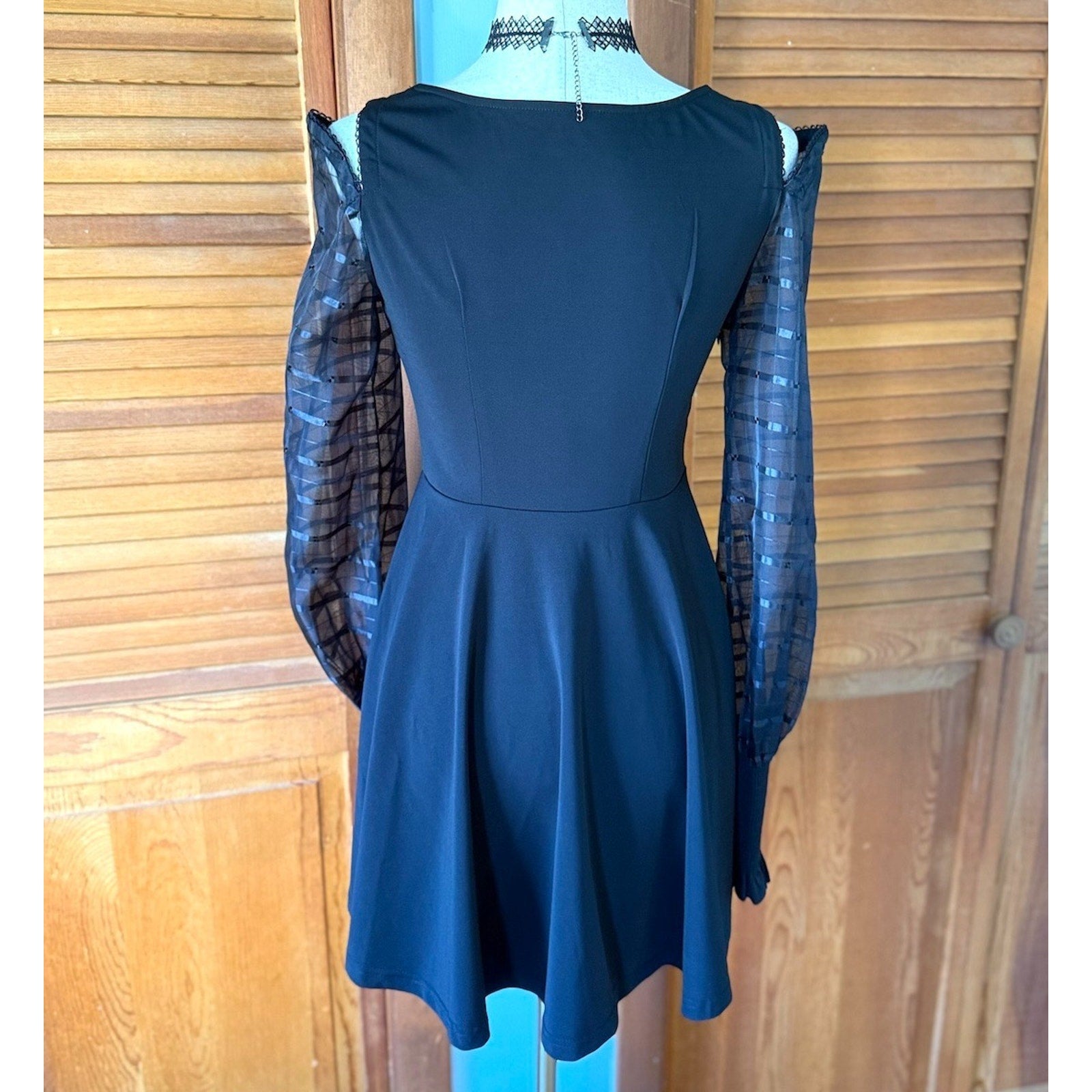Punk Rave Gothic Lolita Dark Fairycore Black Transparent Sleeve Skater Dress M