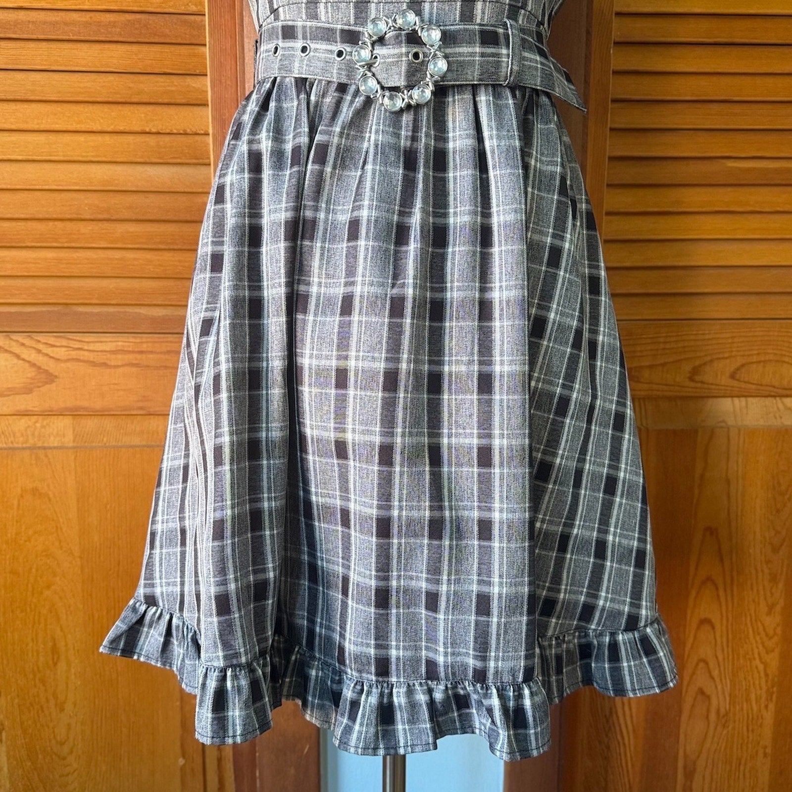Ank Rouge J-fashion EGL Gyaru Harajuku Dollcore Gray Plaid Black Collar Dress M