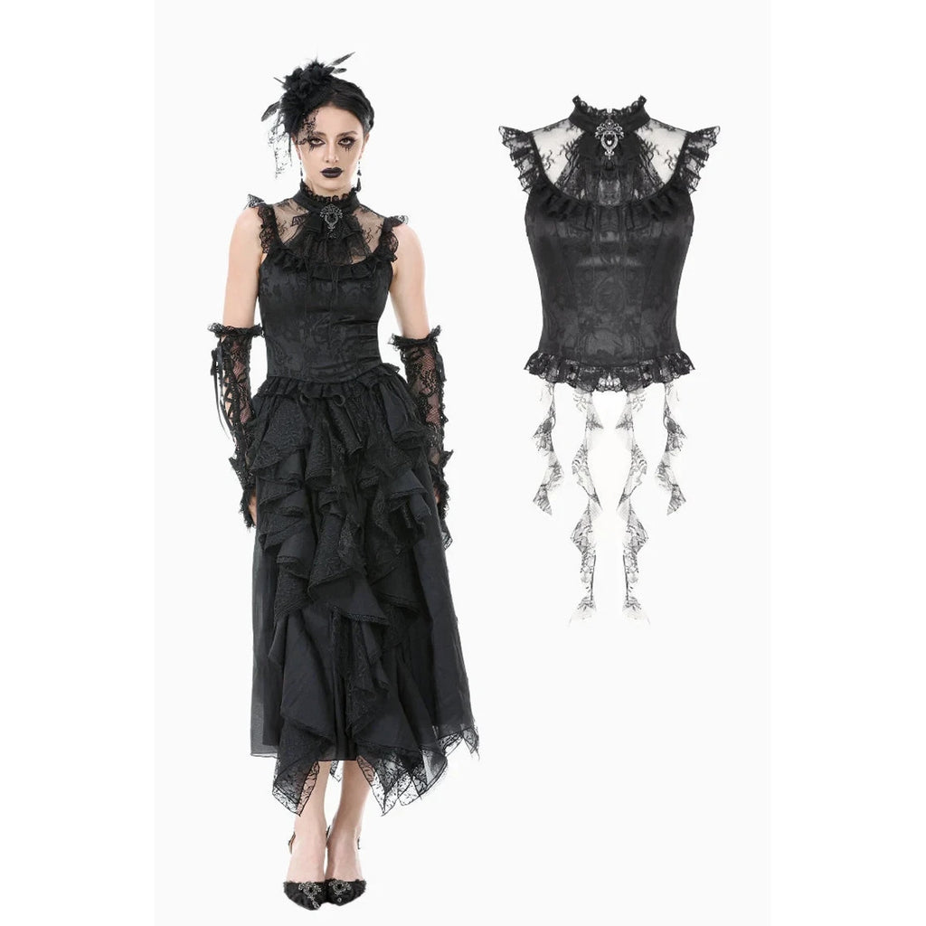 Dark In Love Gothic Victorian Dark Fairycore Baroque Lace Jabot Bustier Top