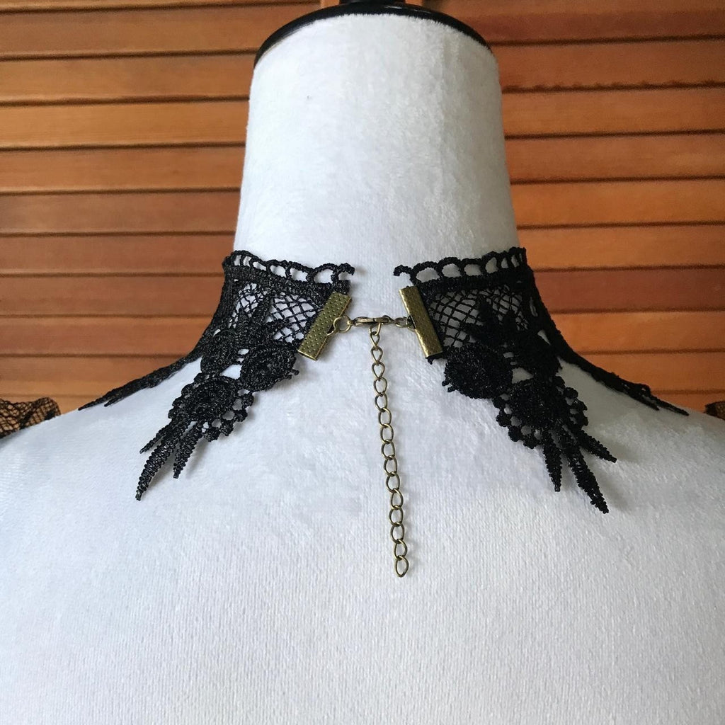 Gothic Victorian Vampire Whimsigoth Vkei Black Lace & Chains Choker Necklace