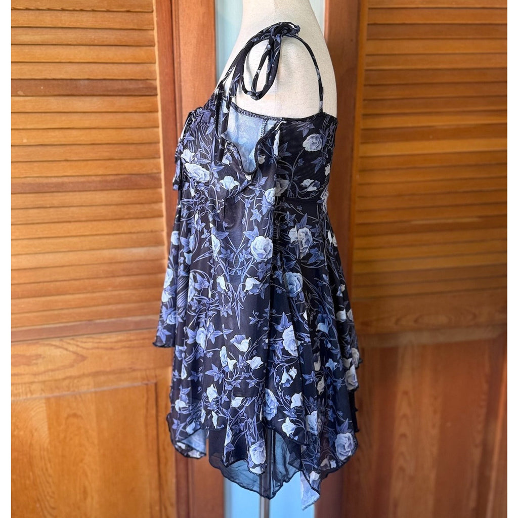 Dolls Kill Fairycore Garden Goth Coquette Funeral Rose Tunic Dress S