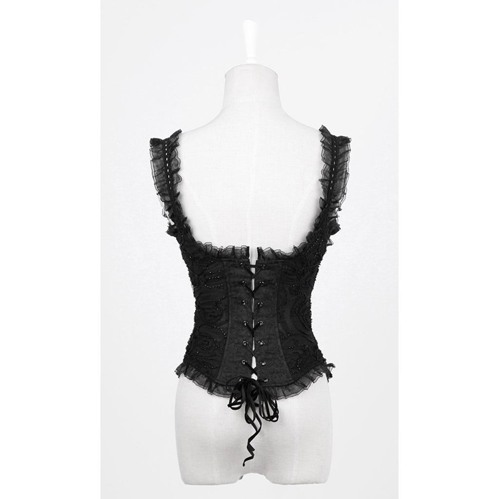 Gothic Lolita Victorian Aristocrat Black Beaded Underbust Bodice Top XXL