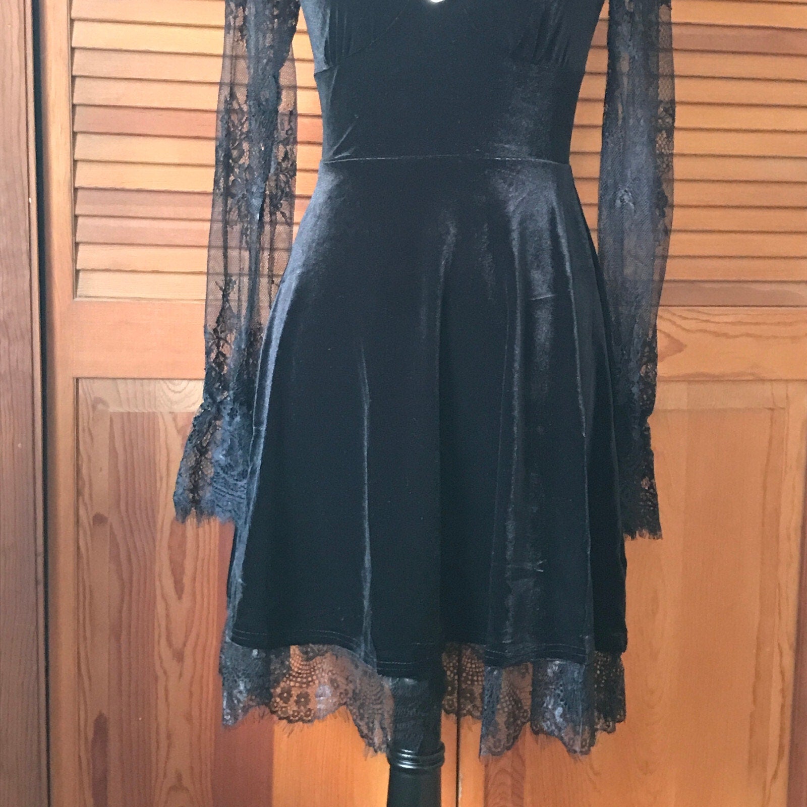 Gothic Victorian Dark Side of the Moon Black Velvet & Lace Dress