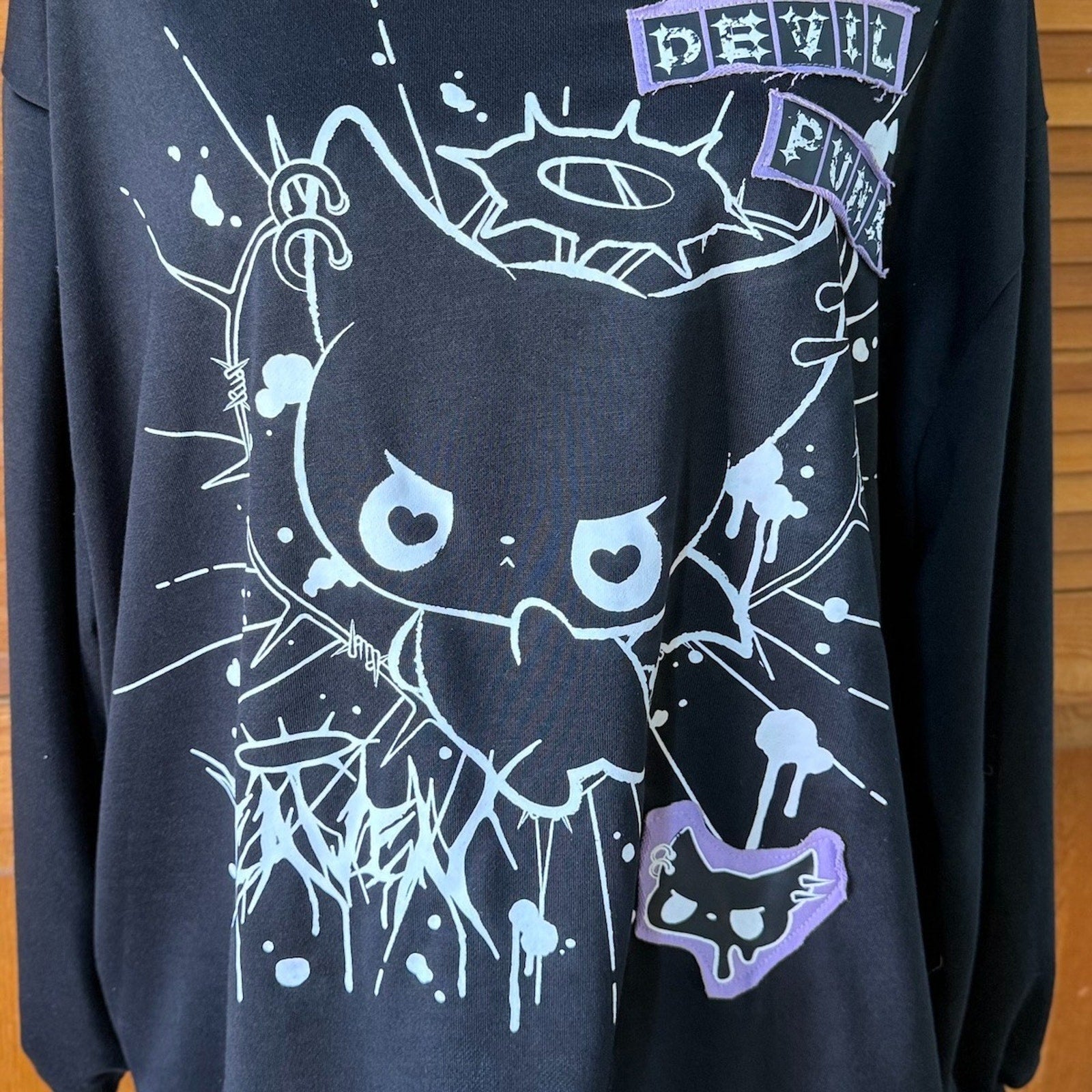 ACDC Rag Lolita EGL Yami Kawaii Devil Punk Kitty Cat Ears Black Hoodie Top