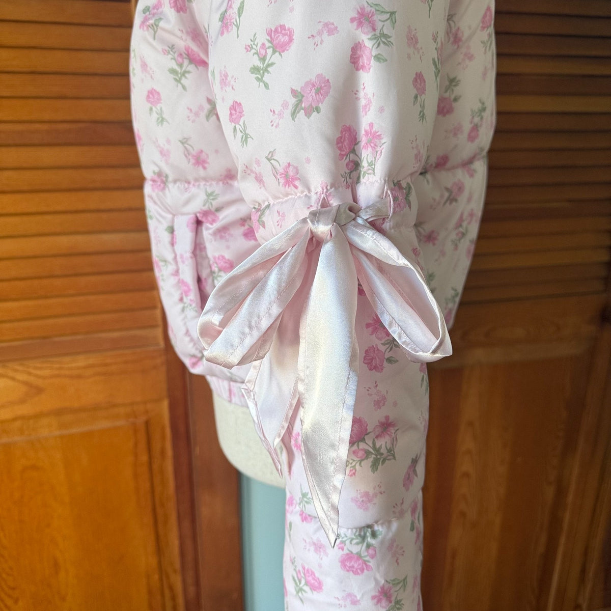 J-Fashion Victorian Romantic Cottagecore Pink Rose Bow Sleeve Short Puffy Jacket