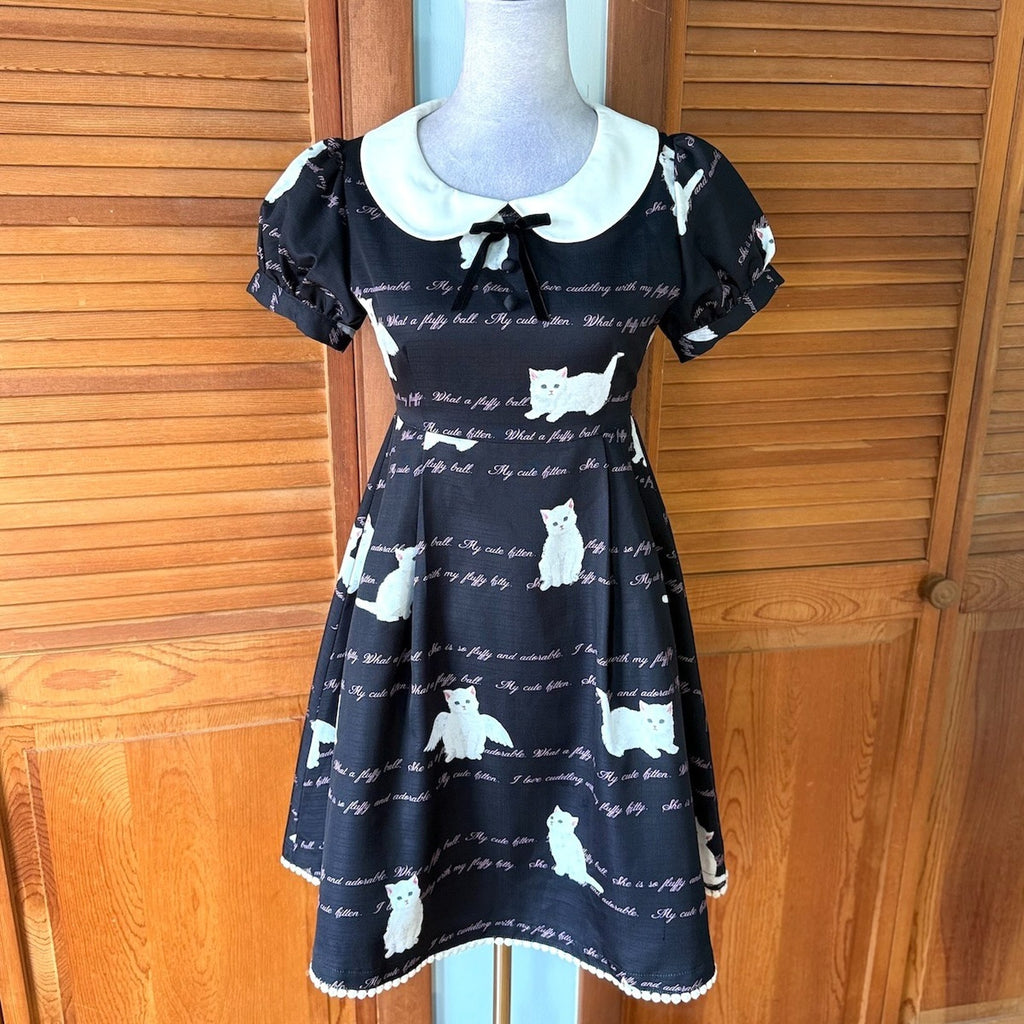 J-Fashion Ank Rouge Kawaii Gyaru Dollcore White Kitten Angel Black Dress S-M