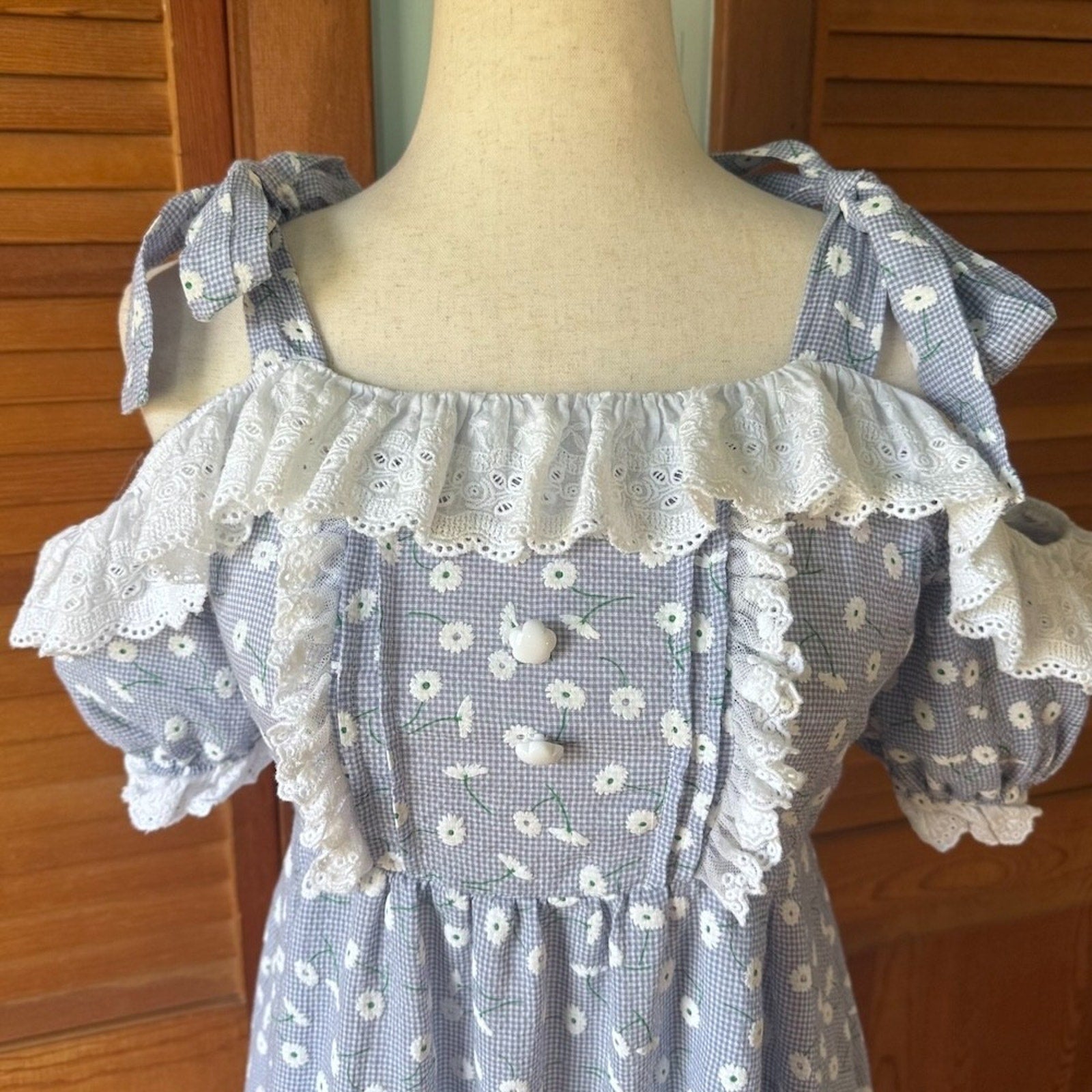 J-fashion Kawaii Lolita Cottagecore Blue White Daisy Bow Dolly Summer Dress S