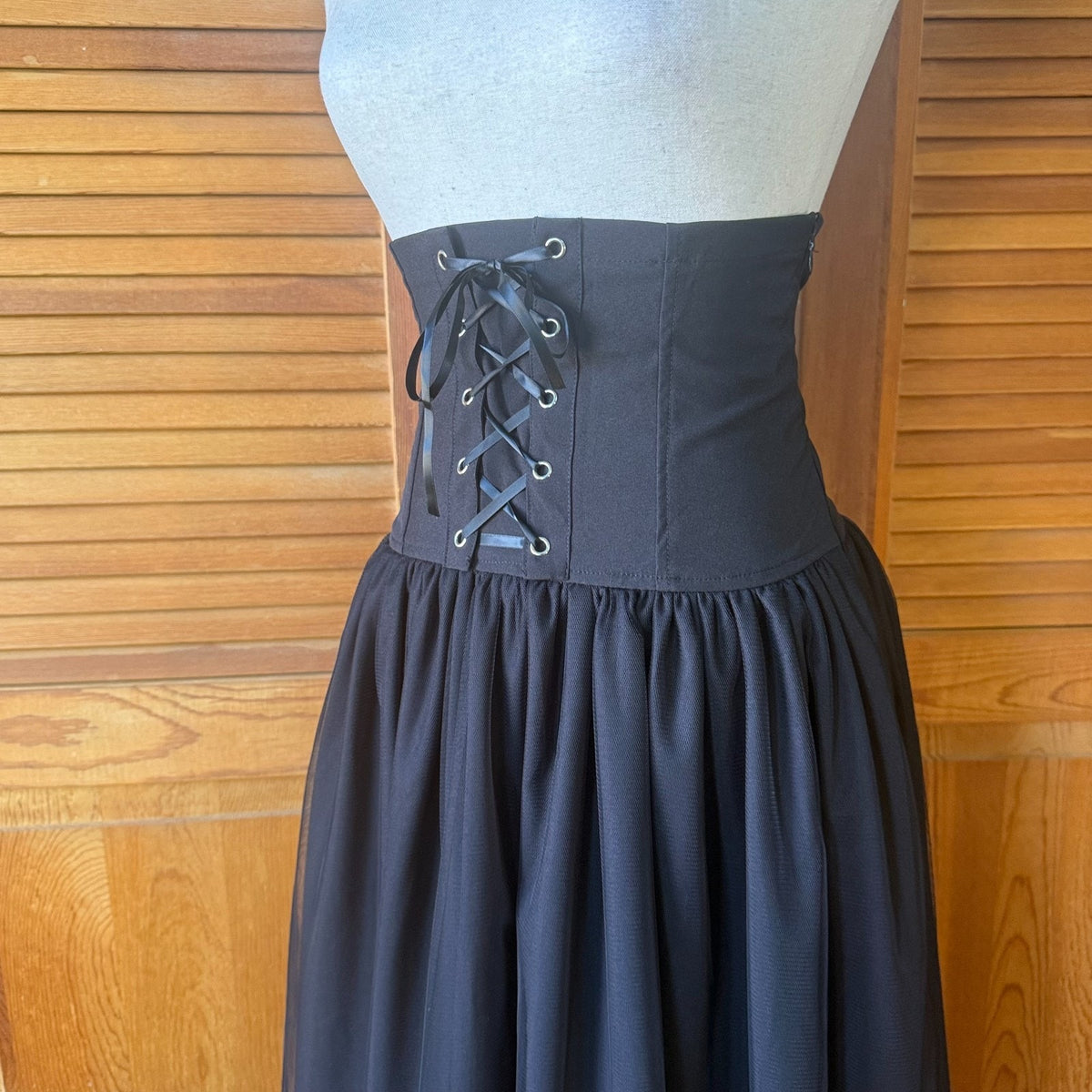 ACDC Rag Punk Goth J-fashion EGL Victorian Black Tulle Corset Cincher Skirt OS