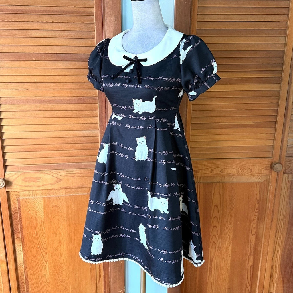 J-Fashion Ank Rouge Kawaii Gyaru Dollcore White Kitten Angel Black Dress S-M