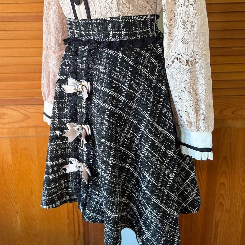 Liz Lisa J-Fashion Jirai Kei Ryosan Dysty Pink Lace & Black Tweed Dress S