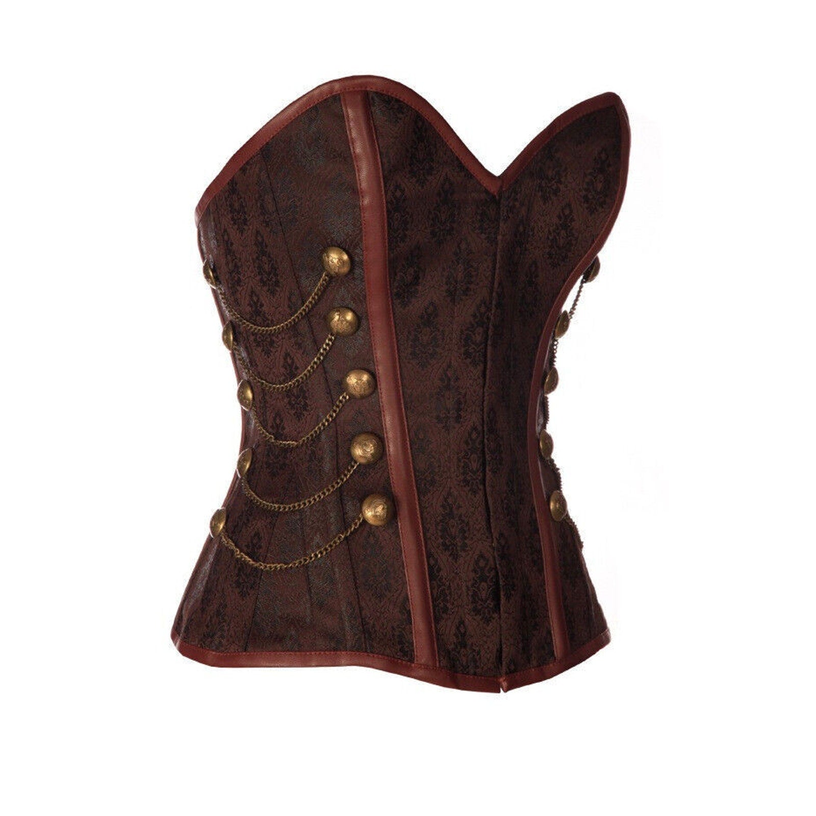 Steampunk Military Cosplay Heavy Steel Boned Brown Brocade Overbust Corset M
