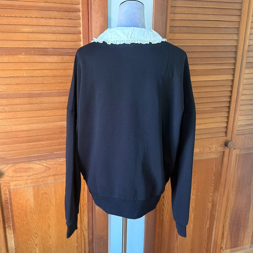 Dolls Kill Punk Goth Nocturnal Bat Tarot Black Sweatshirt w/ White Collar XS-M