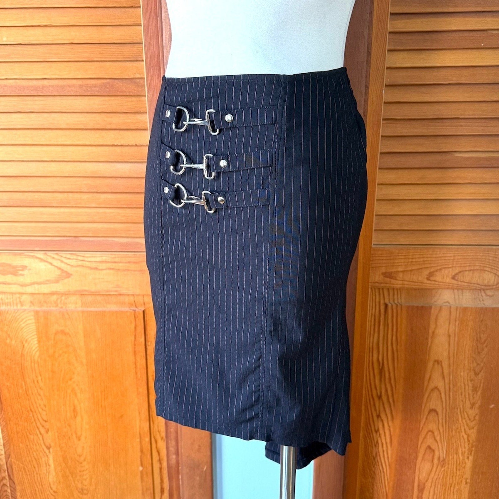 Vintage Lip Service Gangsta Pranksta Goth Punk Y2K Fishtail Striped Knee Skirt M