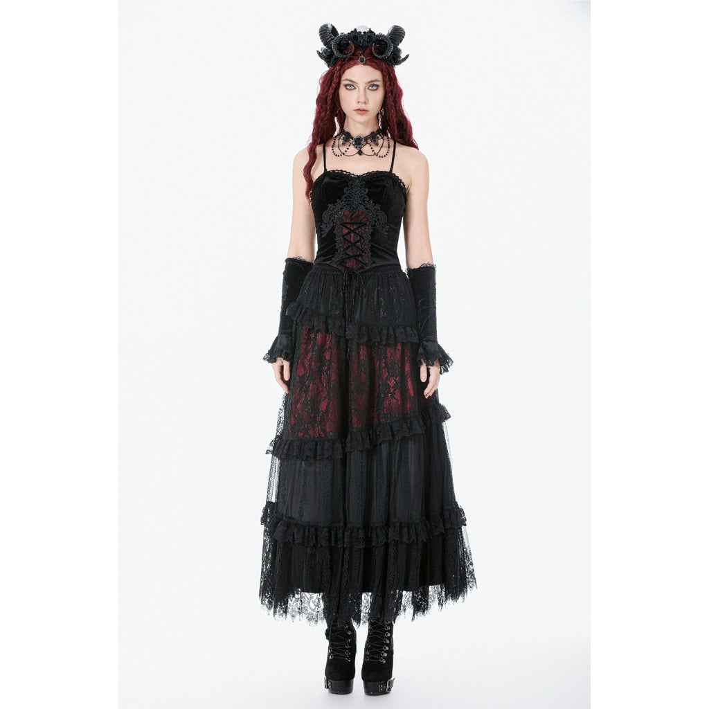 Dark in Love Gothic Victorian Vampire Visual kei Black & Red Lace Ruffle Skirt