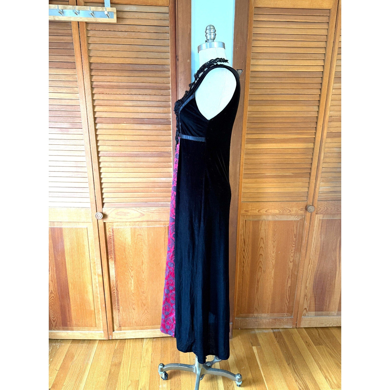 Vintage Cykxtees Gothic Victorian Y2K Velvet Black Crimson Red Brocade Dress M