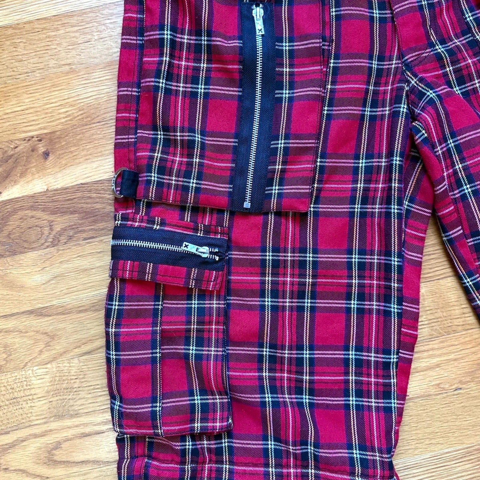 Vintage Tripp NYC Punk Goth Y2K Red Plaid Bondage Transformer Pants Shorts M