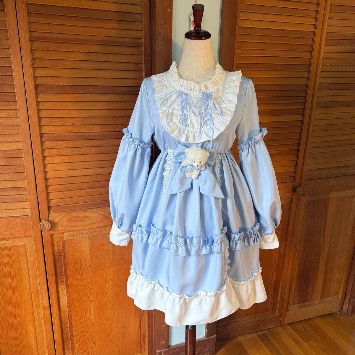 Dollcore EGL Lolita Blue White Bear Plushie Alice in Wonderland Costume + Petti